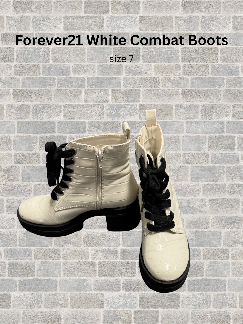 Forever 21 White Combat Boots with Black Laces